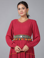 Thumbnail for Juniper Women Maroon Rayon Crepe Tiered Maxi Dress - Distacart