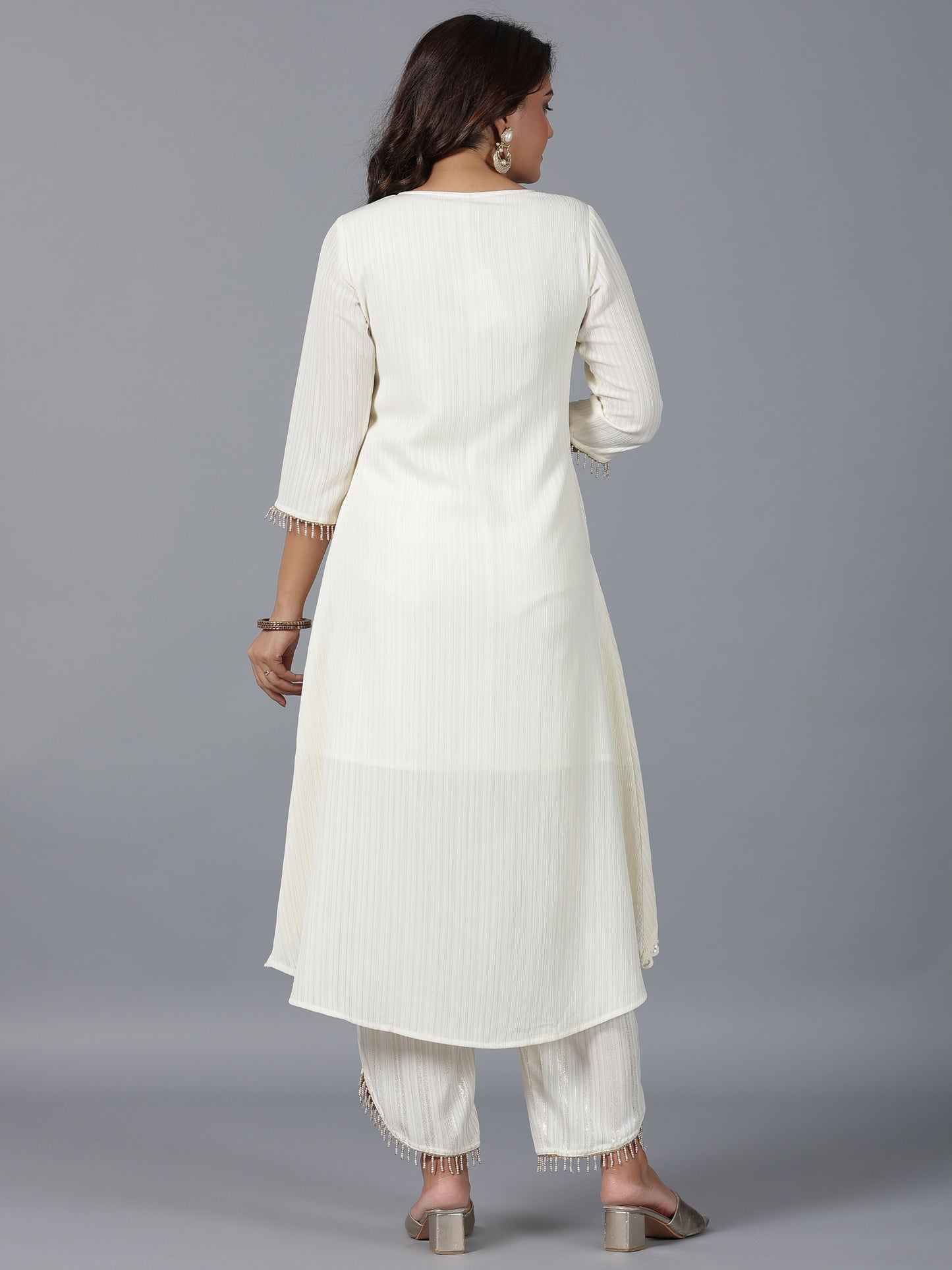 Juniper Women Ivory Magnus Embellished High-Low Kurta and Pants Set - Distacart