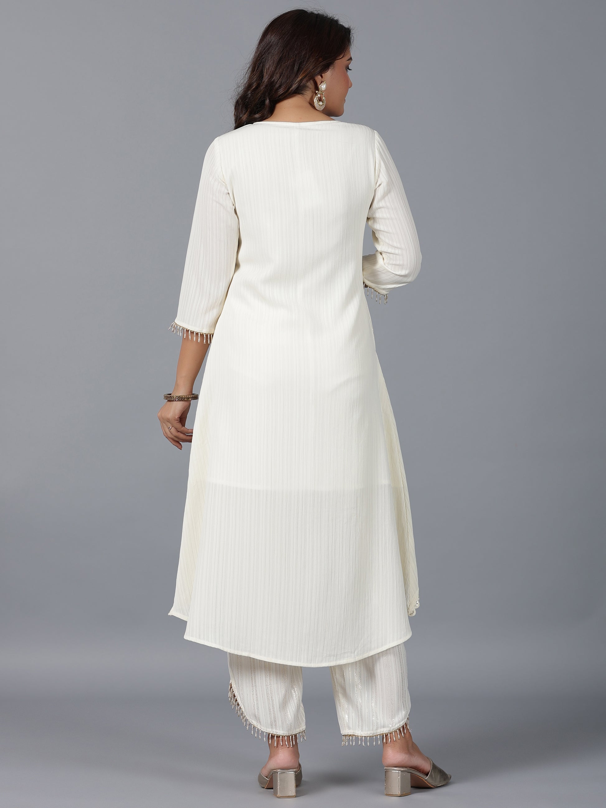 Juniper Women Ivory Magnus Embellished High-Low Kurta and Pants Set - Distacart