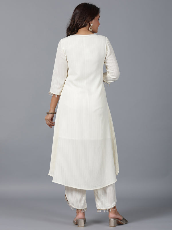 Juniper Women Ivory Magnus Embellished High-Low Kurta and Pants Set - Distacart