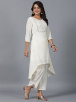 Thumbnail for Juniper Women Ivory Magnus Embellished High-Low Kurta and Pants Set - Distacart