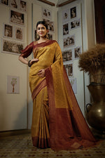 Thumbnail for Vardha Mustard Yellow Golden Zari Kanjeevaram Silk Saree