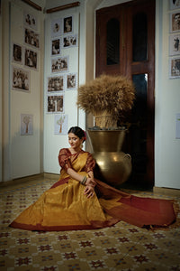 Thumbnail for Vardha Mustard Yellow Golden Zari Kanjeevaram Silk Saree