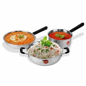 Stainless Steel Induction Cookware  Sauce Pan +Kadhai + Fry Pan - Set of 3 - Distacart