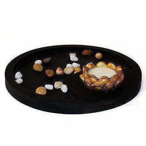 Multi - Color Handmade Buddha Showpiece and Stones On Wooden Tray - Distacart