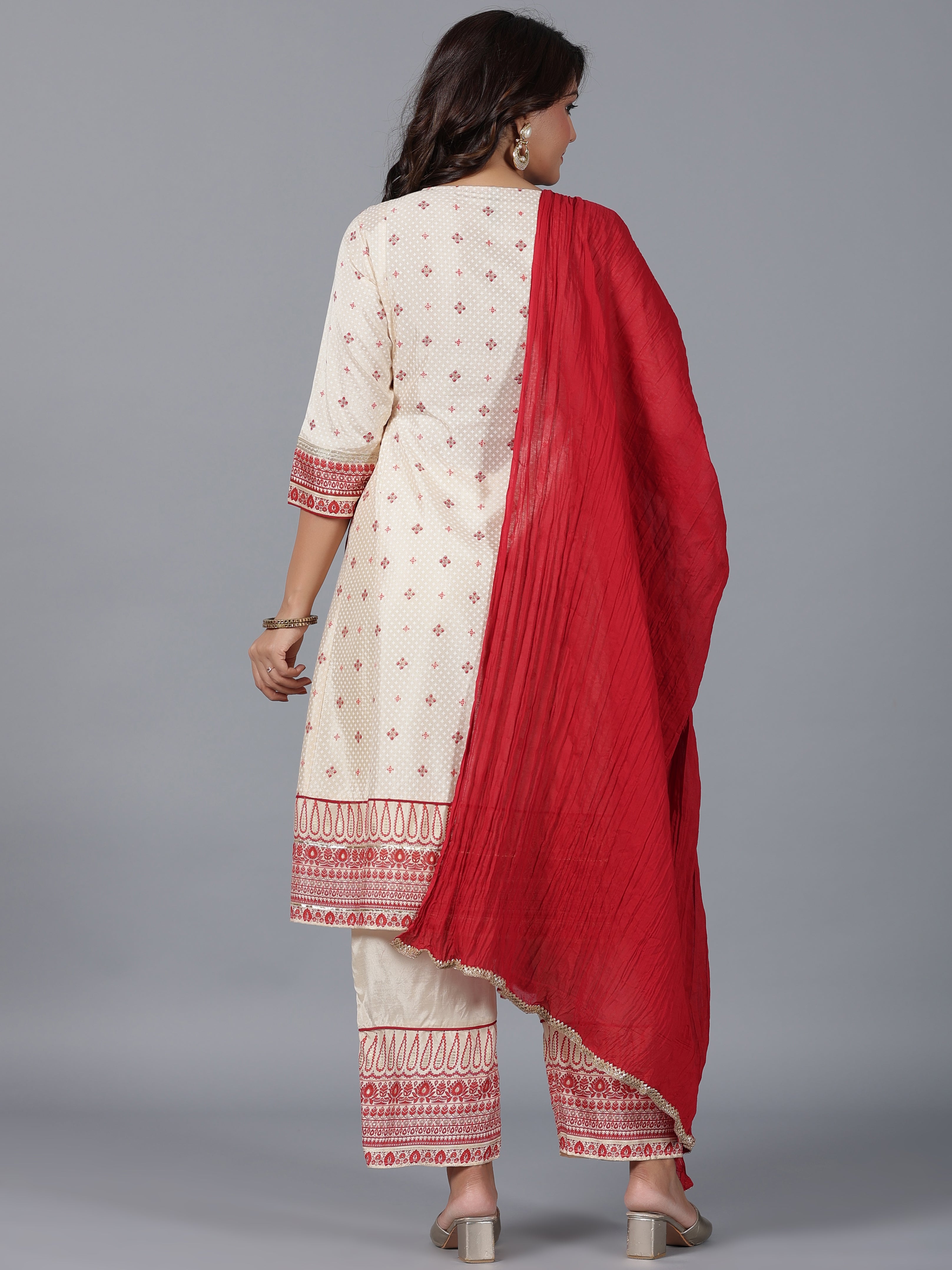 Juniper Women Beige Viscose Shantoon Printed Kurta, Pants & Dupatta Set - Distacart