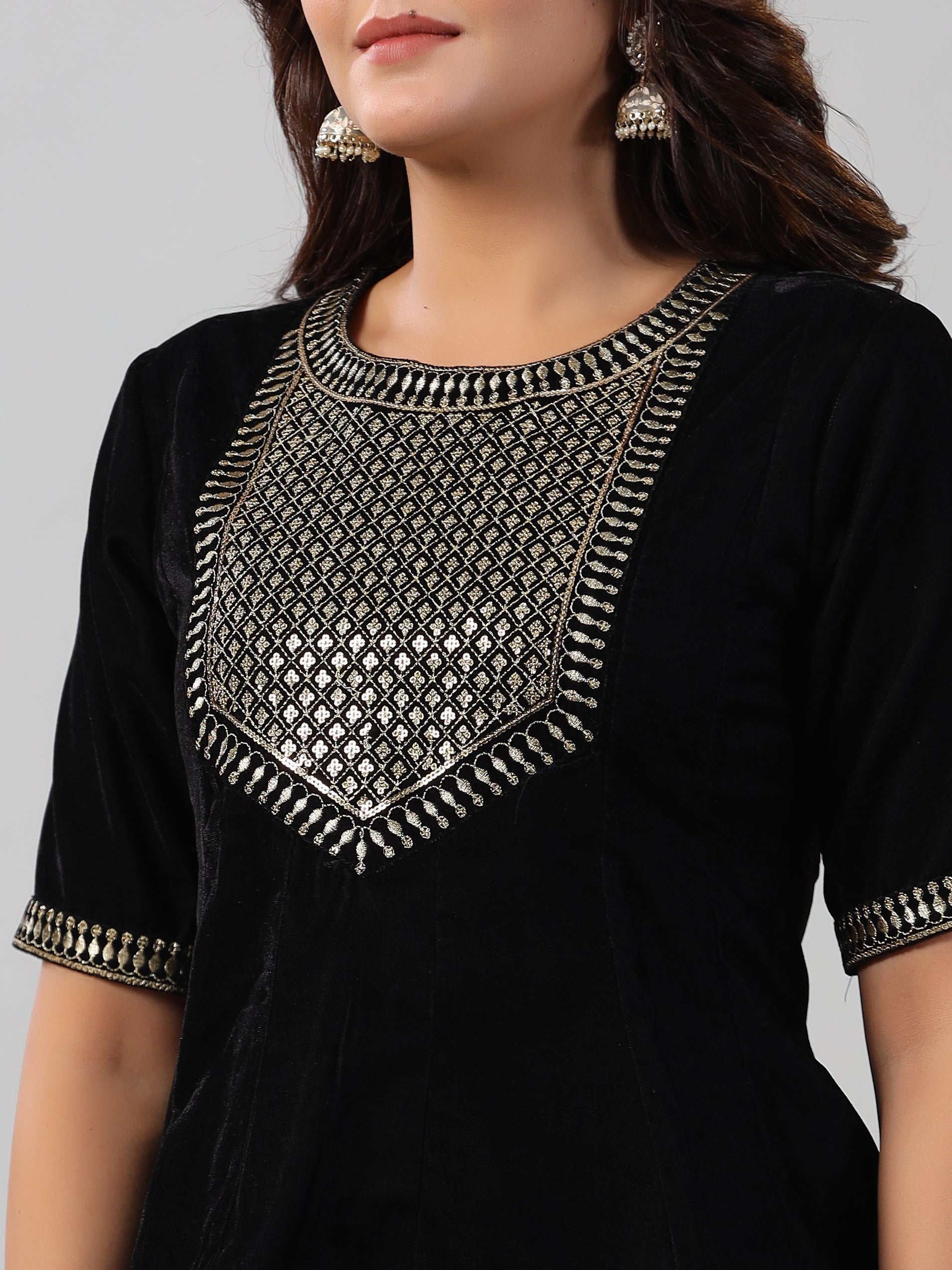 Juniper Women Black Velvet Embroidered Clothing Set - Distacart