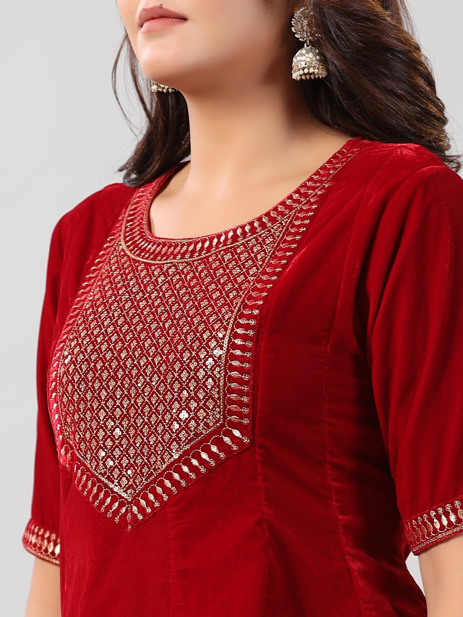 Juniper Women Maroon Velvet Embroidered Clothing Set - Distacart