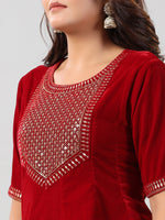 Thumbnail for Juniper Women Maroon Velvet Embroidered Clothing Set - Distacart