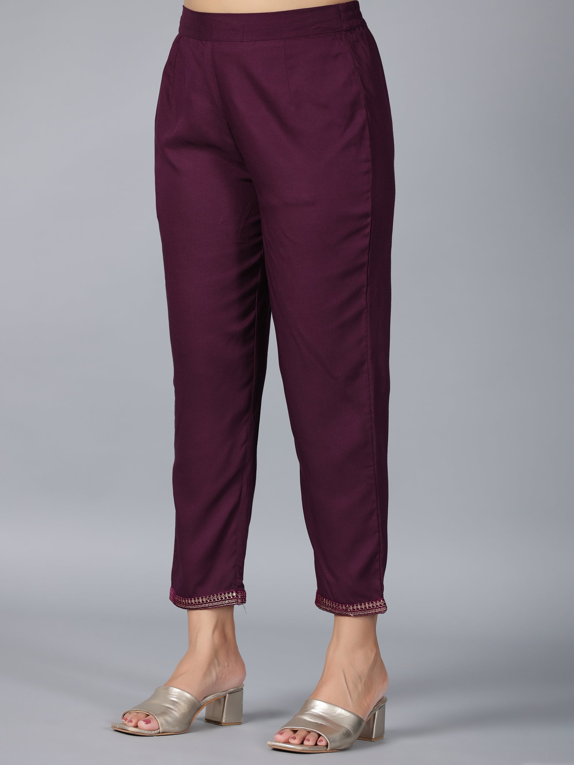 Juniper Women Purple Velvet Embroidered Kurta & Pants Set - Distacart