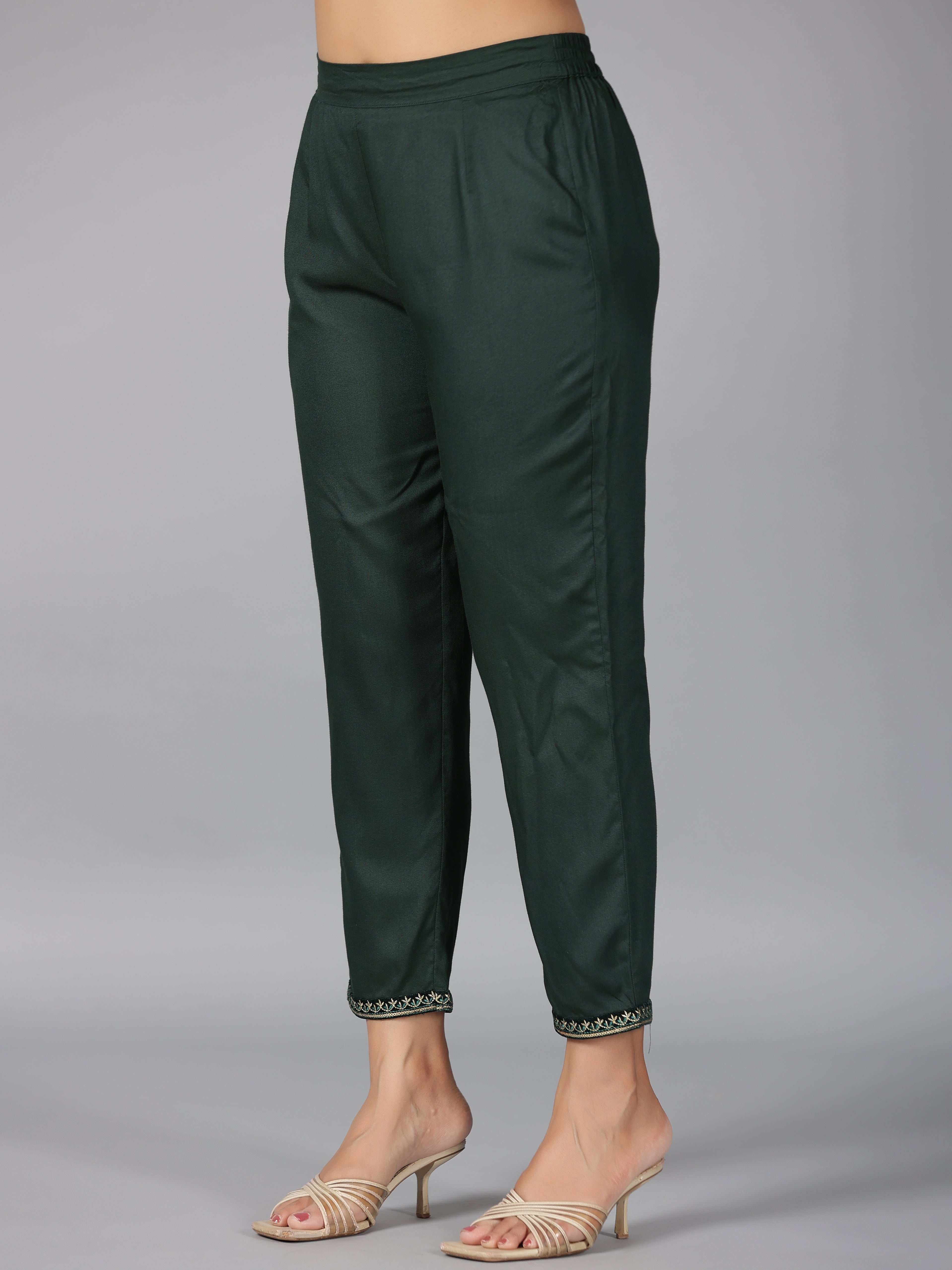 Juniper Women Bottlegreen Velvet Embroidered Kurta, Pants & Dupatta Set - Distacart