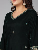 Thumbnail for Juniper Women Bottlegreen Velvet Embroidered Kurta, Pants & Dupatta Set - Distacart