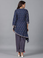 Thumbnail for Juniper Women Navy Blue Rayon Printed Kurta Pant Set - Distacart