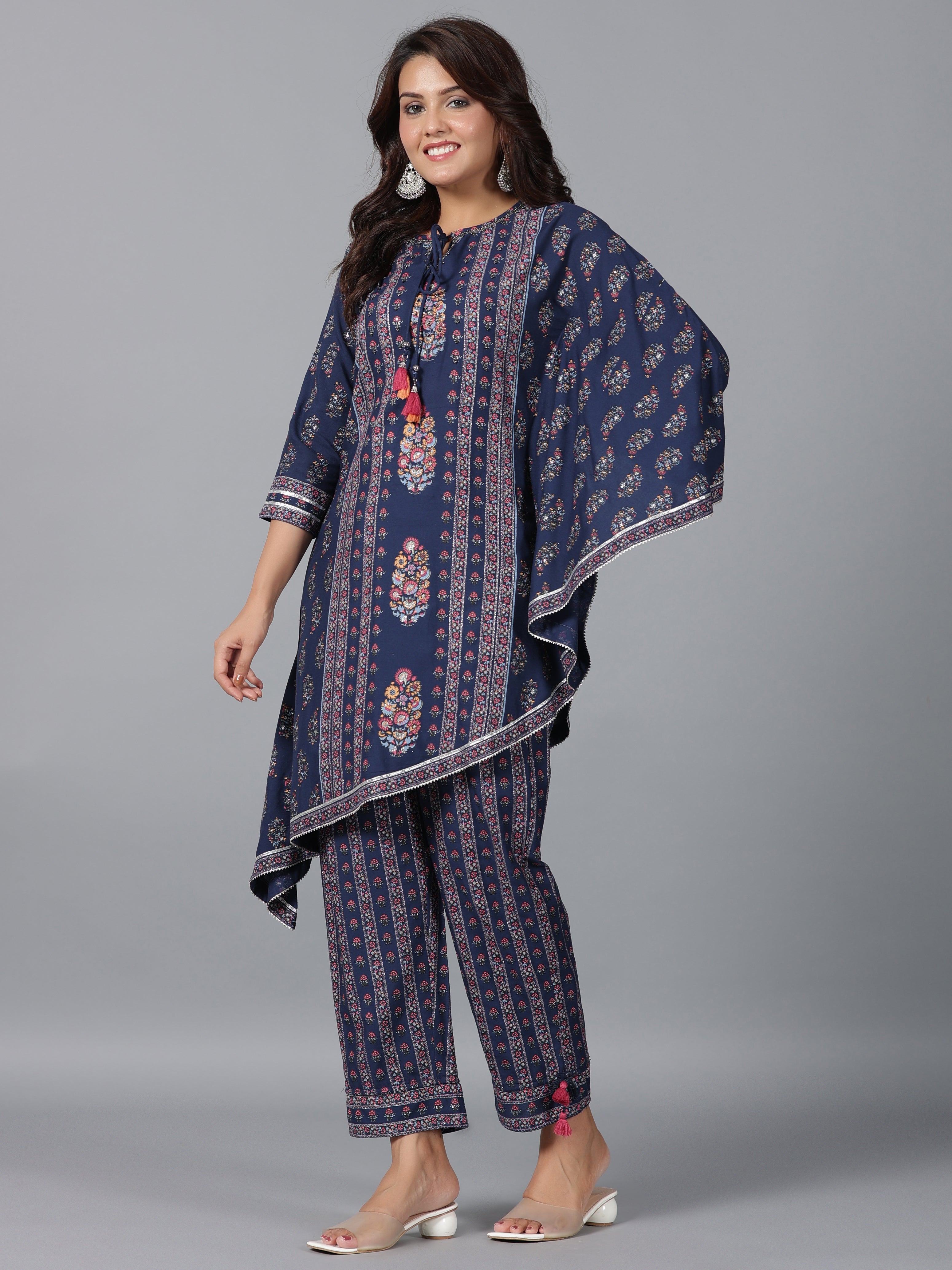Juniper Women Navy Blue Rayon Printed Kurta Pant Set - Distacart