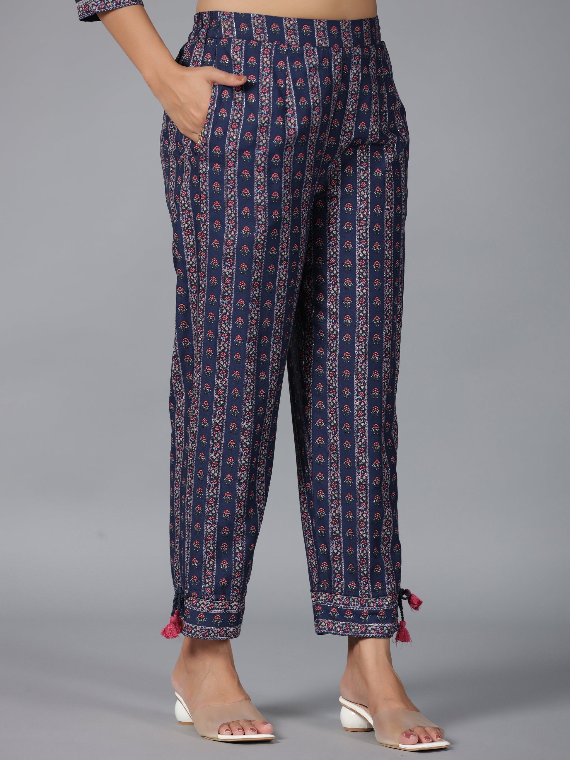 Juniper Women Navy Blue Rayon Printed Kurta Pant Set - Distacart