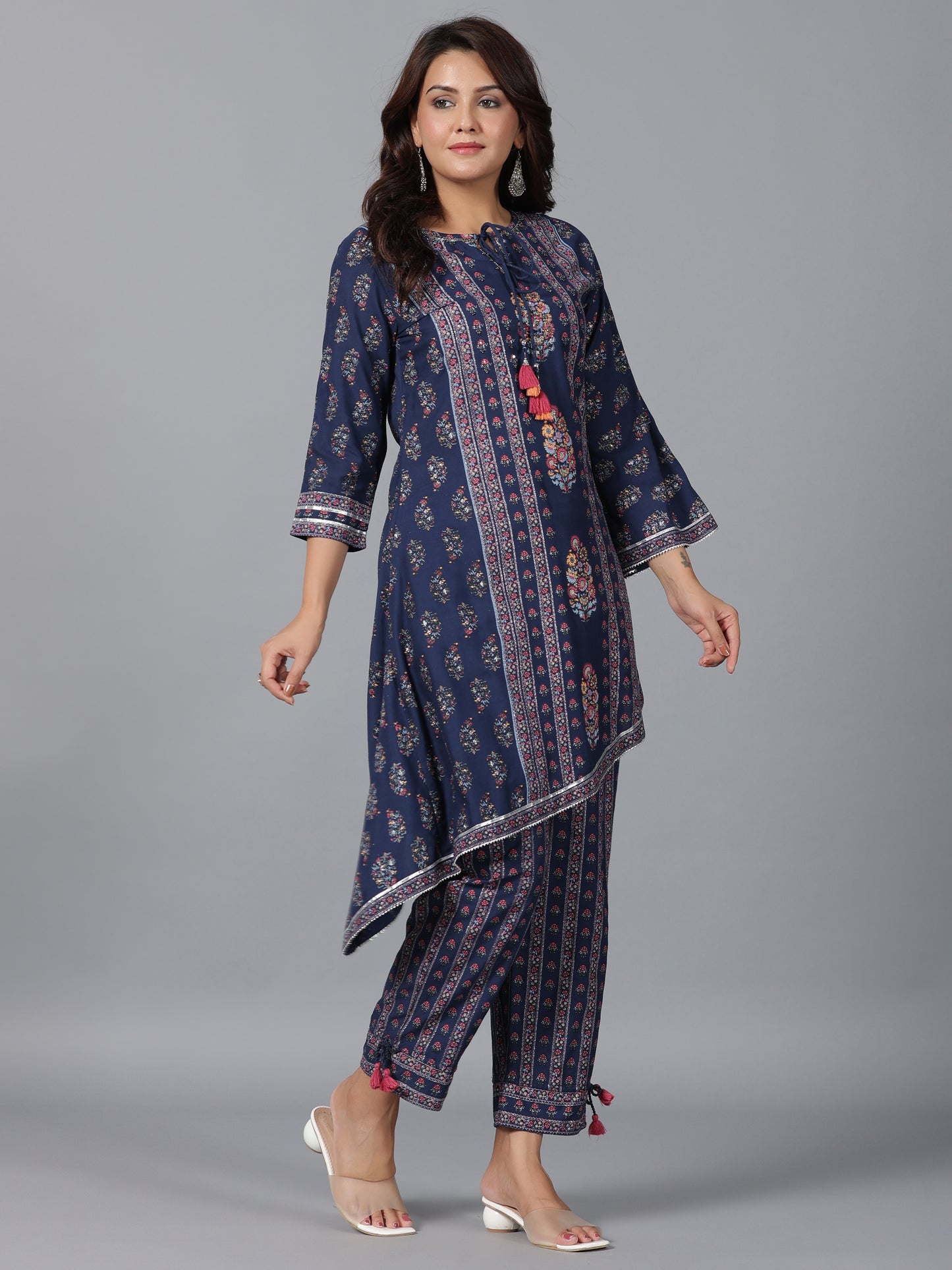 Juniper Women Navy Blue Rayon Printed Kurta Pant Set - Distacart
