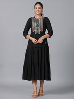 Thumbnail for Juniper Women Black Cotton Crepe Embroidered Tiered Maxi Dress - Distacart