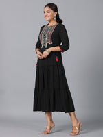 Thumbnail for Juniper Women Black Cotton Crepe Embroidered Tiered Maxi Dress - Distacart