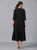 Thumbnail for Juniper Women Black Cotton Crepe Embroidered Tiered Maxi Dress - Distacart