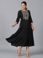 Thumbnail for Juniper Women Black Cotton Crepe Embroidered Tiered Maxi Dress - Distacart
