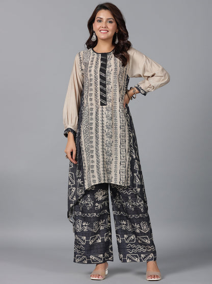 Juniper Women Beige Muslin Printed Kurta & Pants Set - Distacart