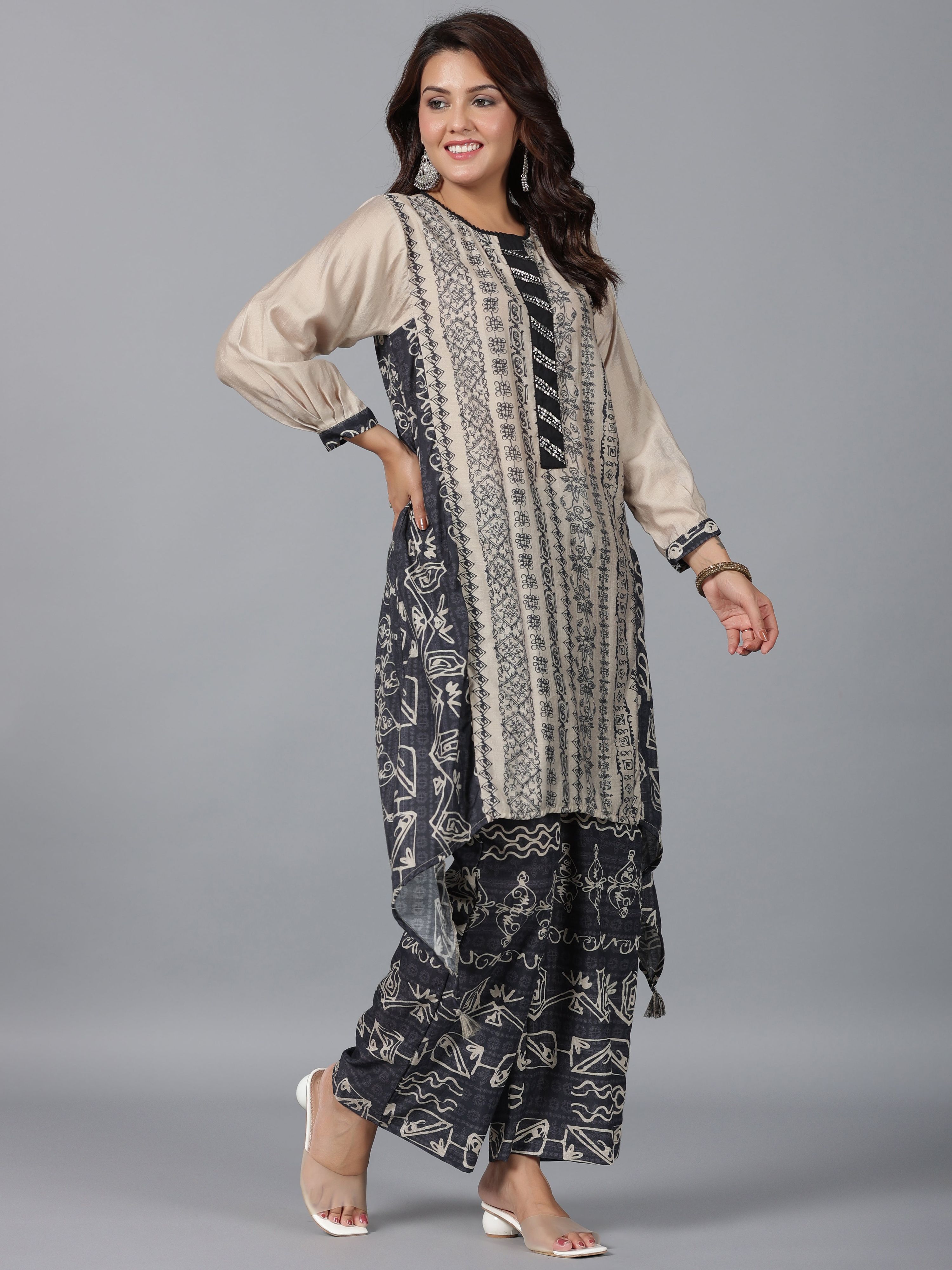 Juniper Women Beige Muslin Printed Kurta & Pants Set - Distacart