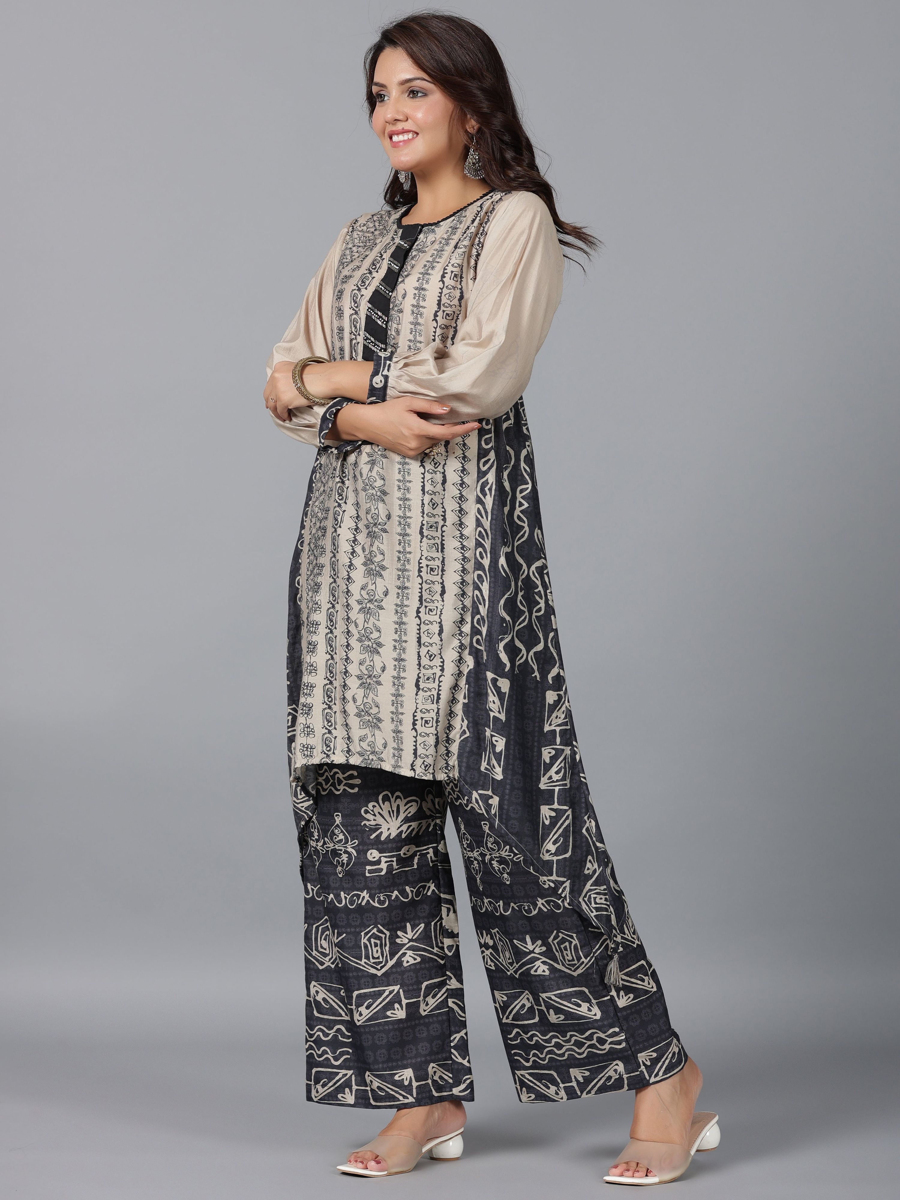 Juniper Women Beige Muslin Printed Kurta & Pants Set - Distacart