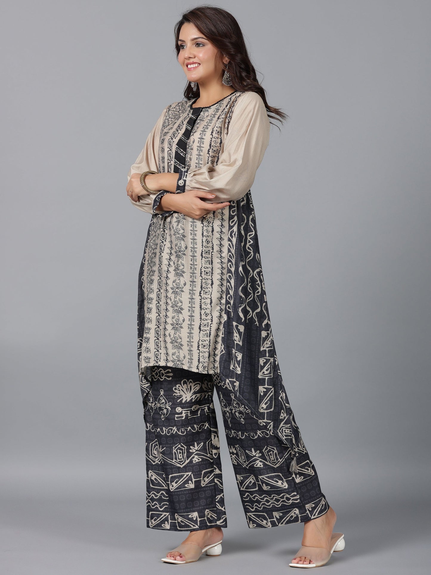 Juniper Women Beige Muslin Printed Kurta & Pants Set - Distacart