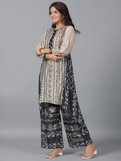 Juniper Women Beige Muslin Printed Kurta & Pants Set - Distacart