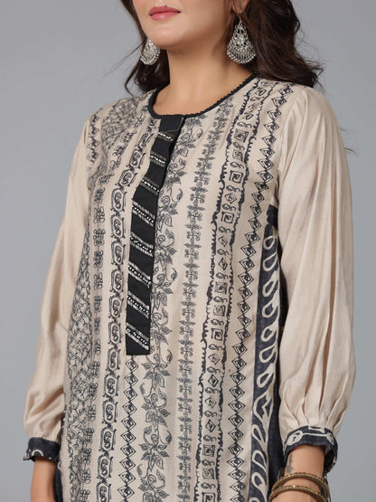 Juniper Women Beige Muslin Printed Kurta & Pants Set - Distacart