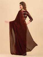 Thumbnail for Sangria Coffee Brown & Golden Embroidered Satin Saree - Distacart