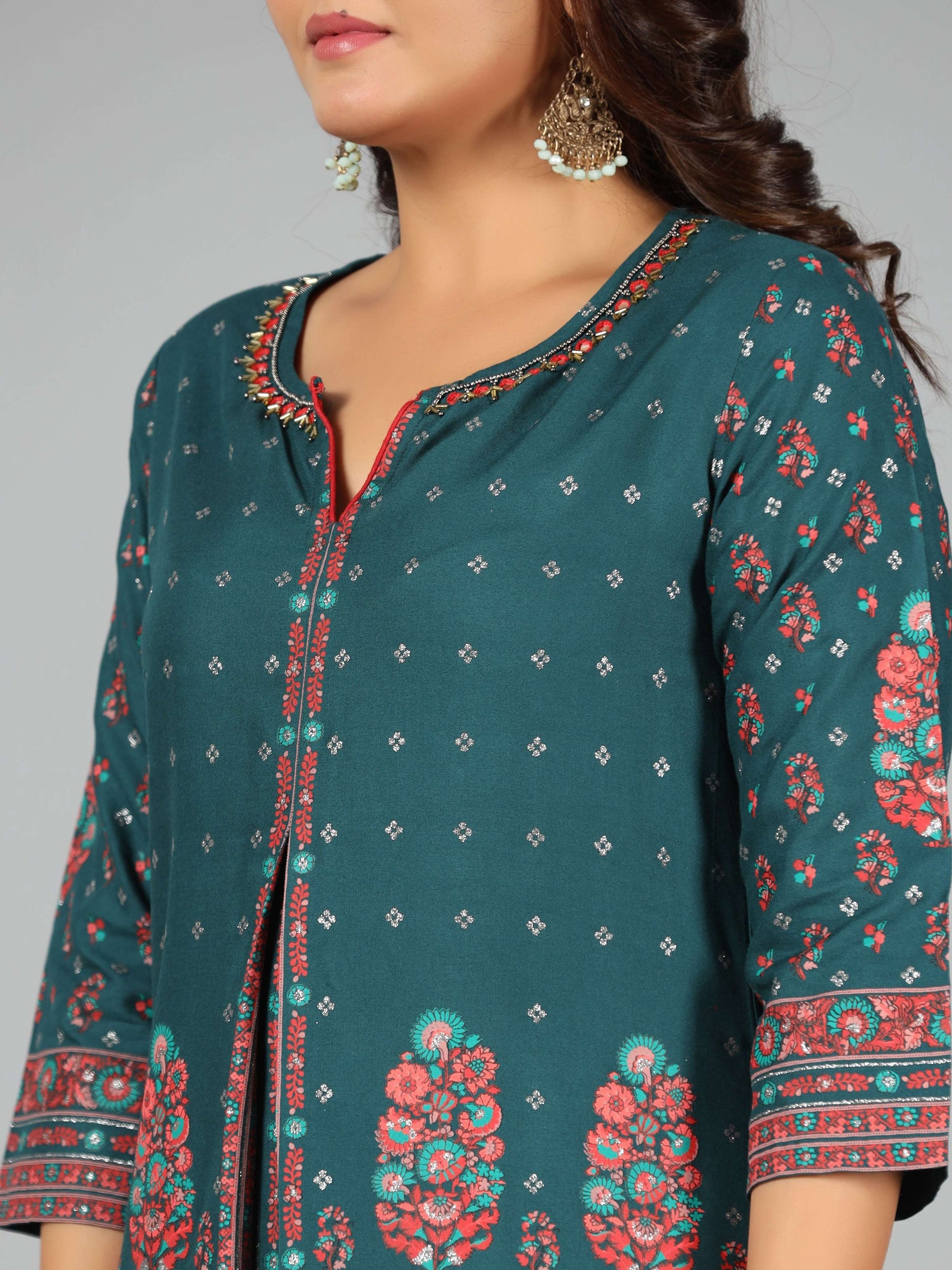 Juniper Women Green Rayon Printed Kurta & Pants Set - Distacart