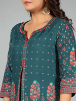 Thumbnail for Juniper Women Green Rayon Printed Kurta & Pants Set - Distacart