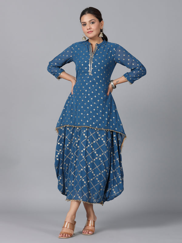 Juniper Women Indigo Georgette Printed Draped Maxi Dress - Distacart