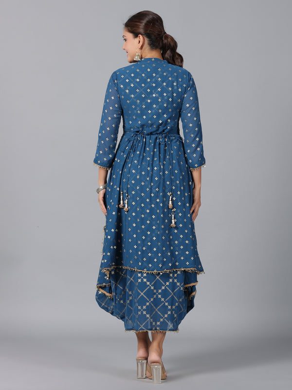 Juniper Women Indigo Georgette Printed Draped Maxi Dress - Distacart