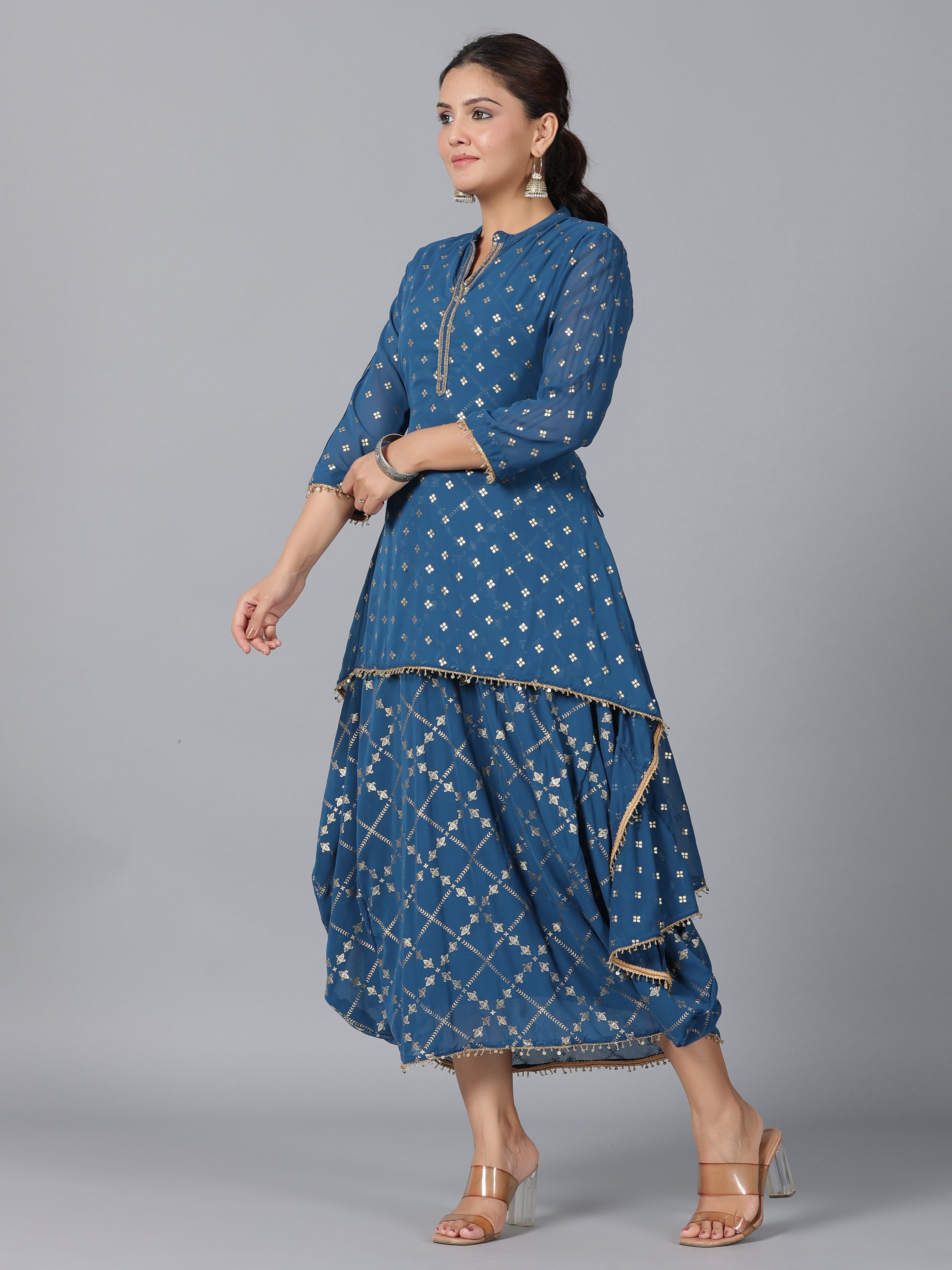 Juniper Women Indigo Georgette Printed Draped Maxi Dress - Distacart