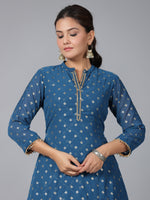 Thumbnail for Juniper Women Indigo Georgette Printed Draped Maxi Dress - Distacart