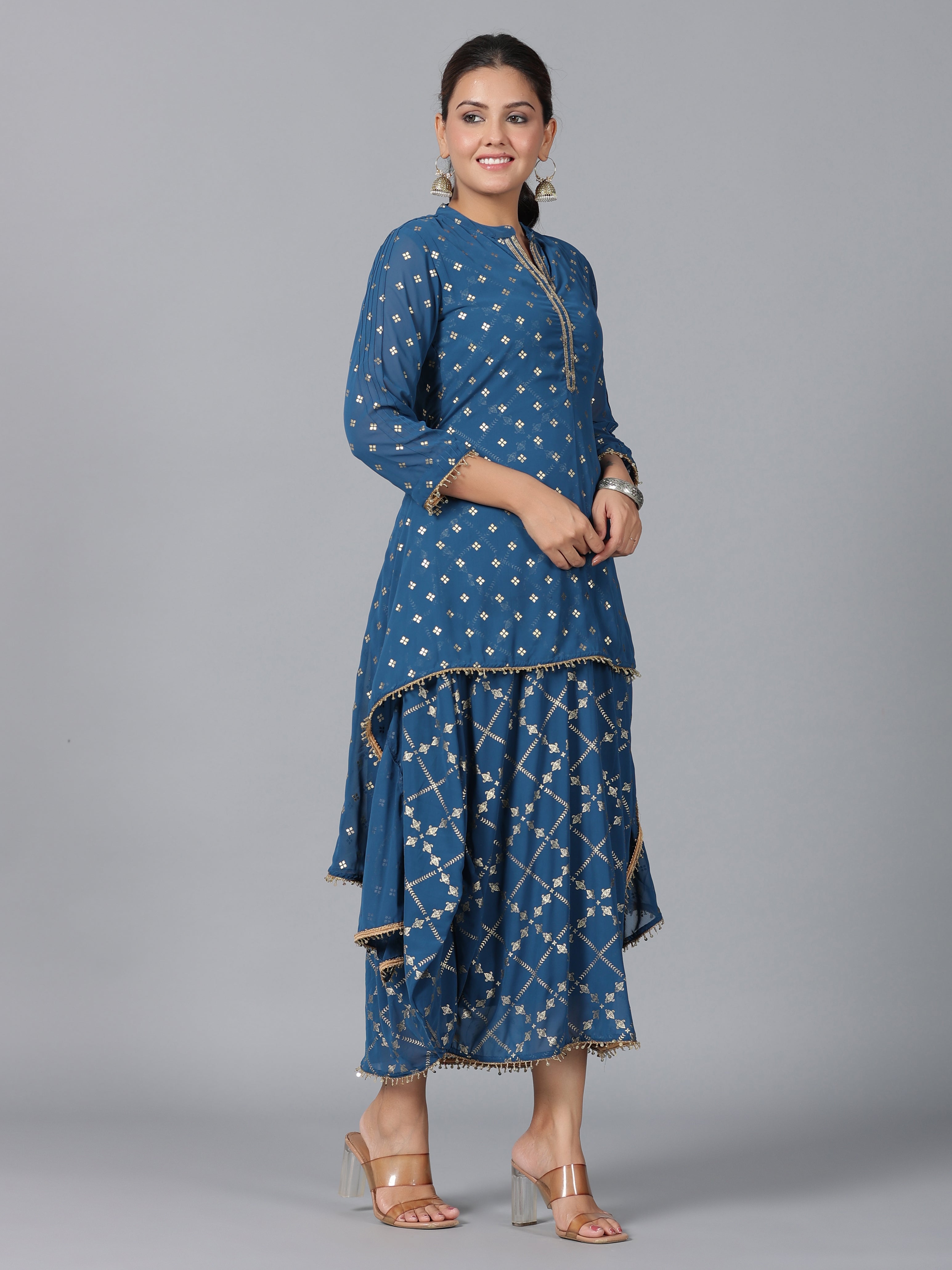 Juniper Women Indigo Georgette Printed Draped Maxi Dress - Distacart
