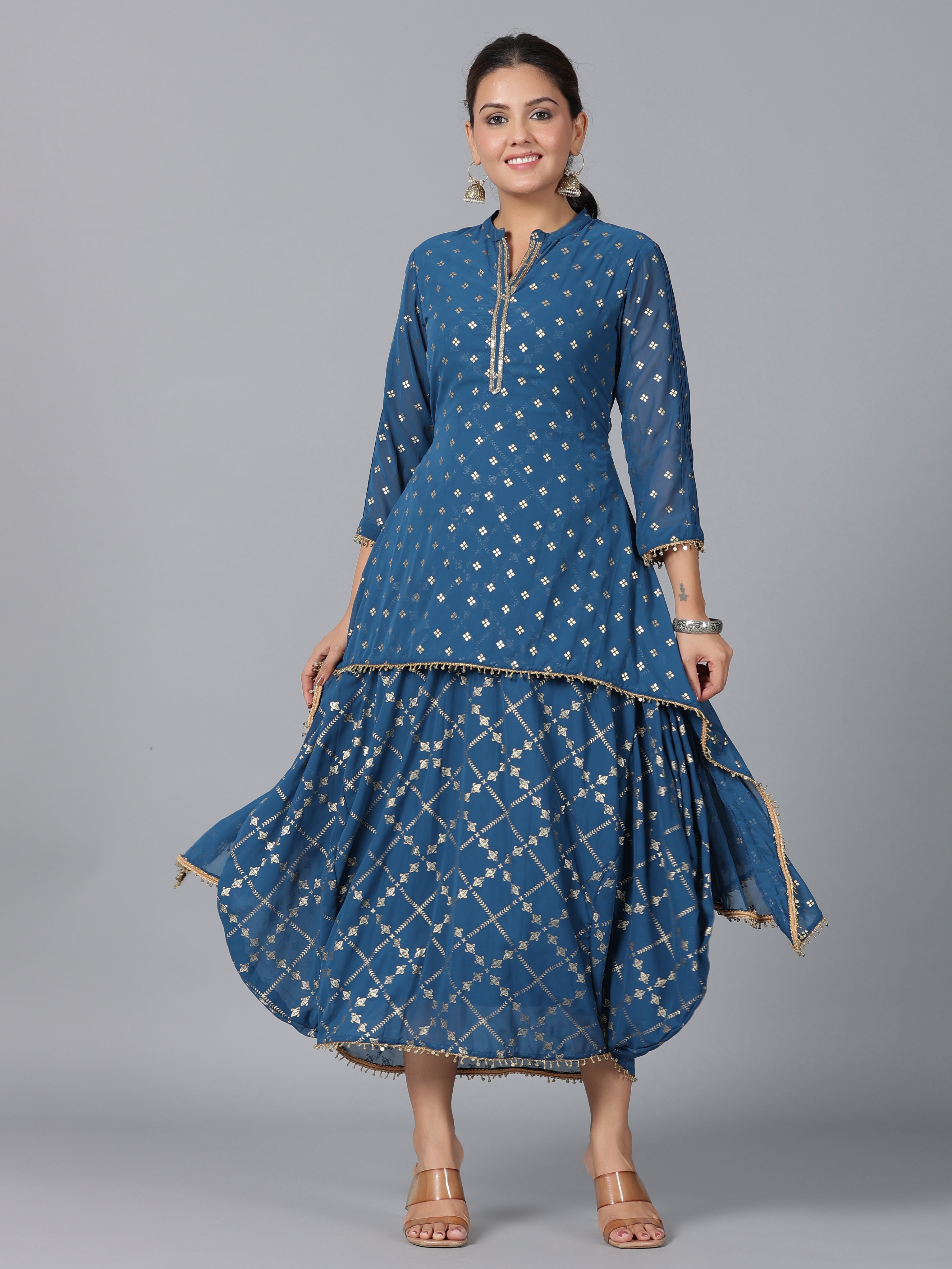 Juniper Women Indigo Georgette Printed Draped Maxi Dress - Distacart