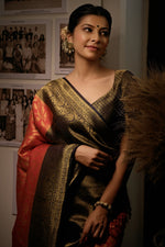 Thumbnail for Vardha Beautiful Carmine Red Golden Zari Kanjeevaram Silk Saree