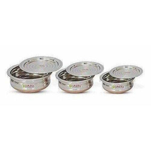 Copper Bottom Kadai Urli with Lid - 3 Pcs Set - Distacart