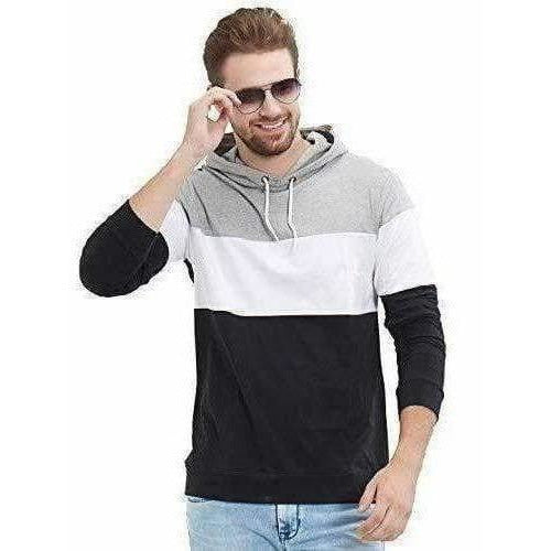 Men's Stylish Full Sleeve Grey, White, Black Hooded T-Shirt - Distacart
