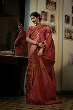 Thumbnail for Vardha Garnet Red Golden Zari Kanjeevaram Silk Saree