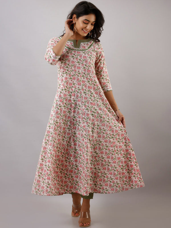 Kalini Women Pink Floral Printed Anarkali Cotton Kurta - Distacart