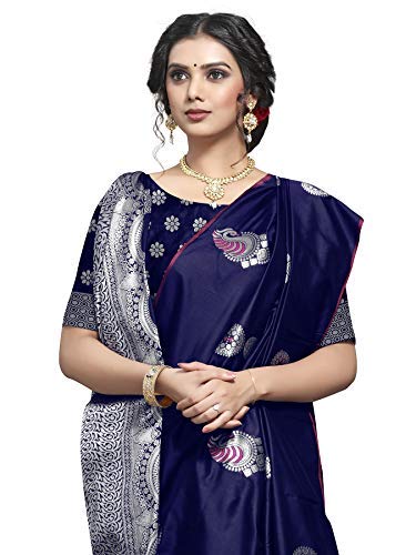 Shiv Textiles Women's Dark Blue Jacquard Art Silk Saree