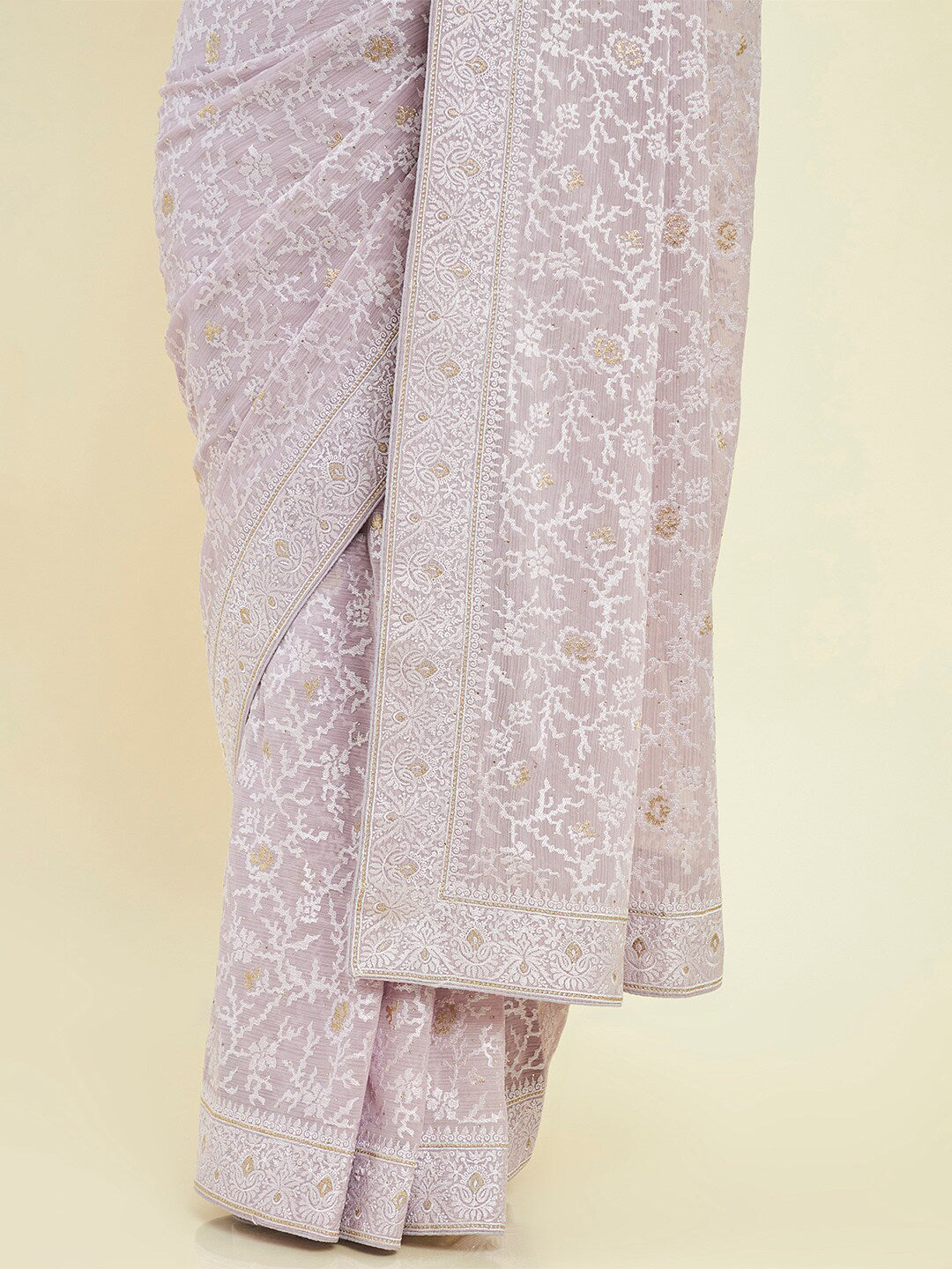 Soch Floral Embroidered Pure Chiffon Saree - Distacart