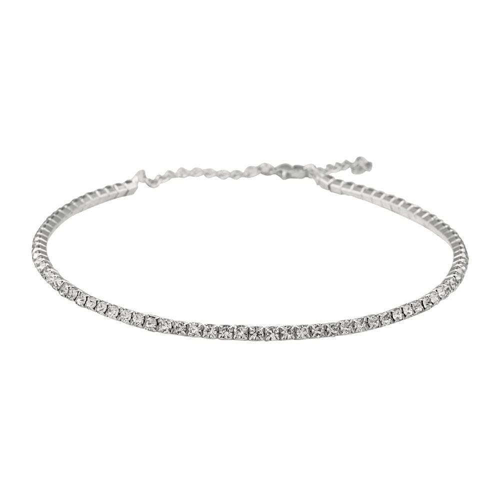 Silver-Toned Alloy Rhinestones Studded Choker - The Pari - Distacart