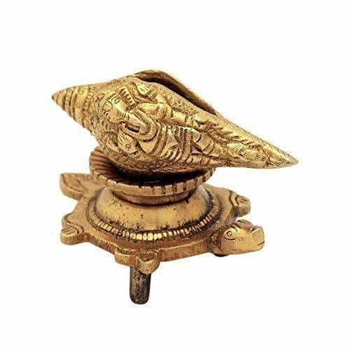 Brass Vishnu Shankh Conch Shell For Puja With Vastu/ Fengshui Tortoise For Home Decor - Distacart