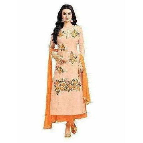 Chanderi Silk Unstitched Peach Color Dress Material - Distacart