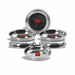 Stainless Steel Heavy Gauge Small Halwa Plates with Mirror finish -  Set of 6pc - Distacart